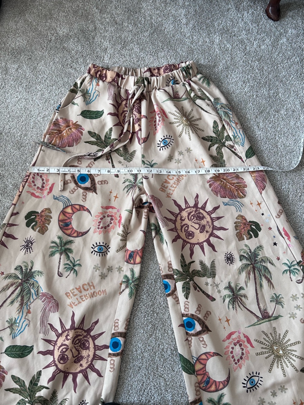 ROMWE Celestial Sun Moon Wide Leg Pants Boho Festival Flowy Palazzo Beachy - Picture 6 of 7